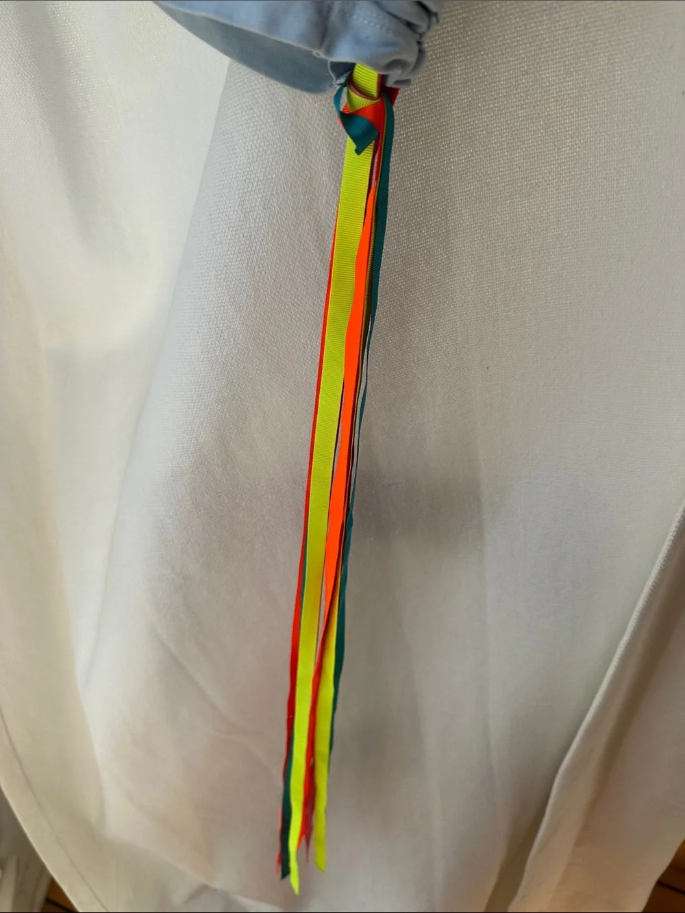 Mira Mikati Light Blue Tee with Teal, Orange & Pink Shoulder Stripes